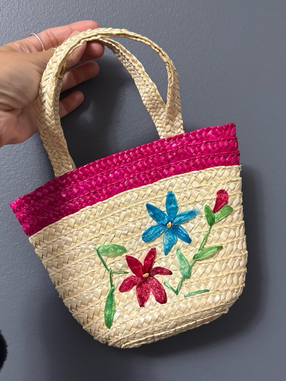 Handwoven Vintage Floral Straw Tote